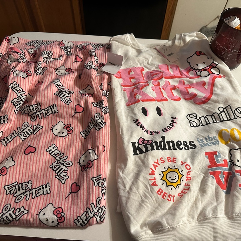 Hello Kitty Pink pajama pants and sweatshirt